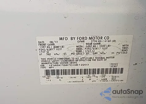 2013 Ford Explorer from USA, damaged, VIN 1FM5K7B87DGB12203